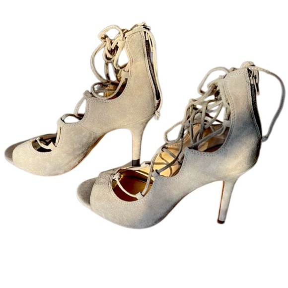 Vince Camuto Sandria lace up open toe & zipper back heels leather upper & soles - Picture 2 of 7